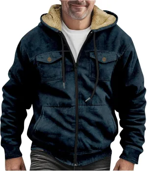 RTRDE Mens Fall Jacket Fleece Lined Zip Up Casual Fashion Hooded Jackets Winter Warm Work Hoodie Coats