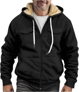 RTRDE Mens Fuzzy Jacket Casual Solid Color Sherpa Fleece Lined Hoodie Jackets Winter Warm Work Coats Jacket, S-5XL