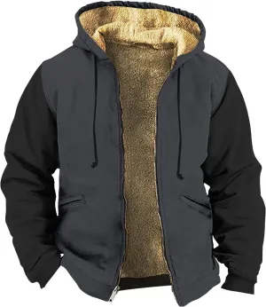 RTRDE Mens Hooded Jacket Outdoor Sherpa Fleece Lined Jackets Warm Winter Zip Up Sweatshirts Hoodie Coats Jacket, M-7XL