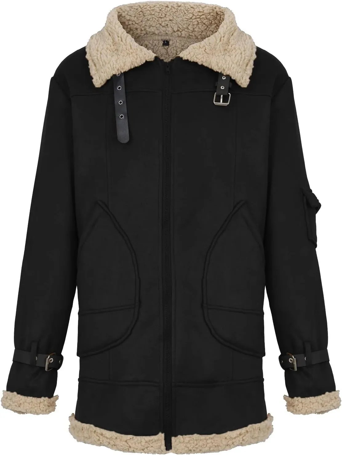 RTRDE Men's Jackets Fashion Faux Leather Sherpa Lined Bomber Jacket Winter Warm Turn-Down Collar Coats Jacket, M-5XL