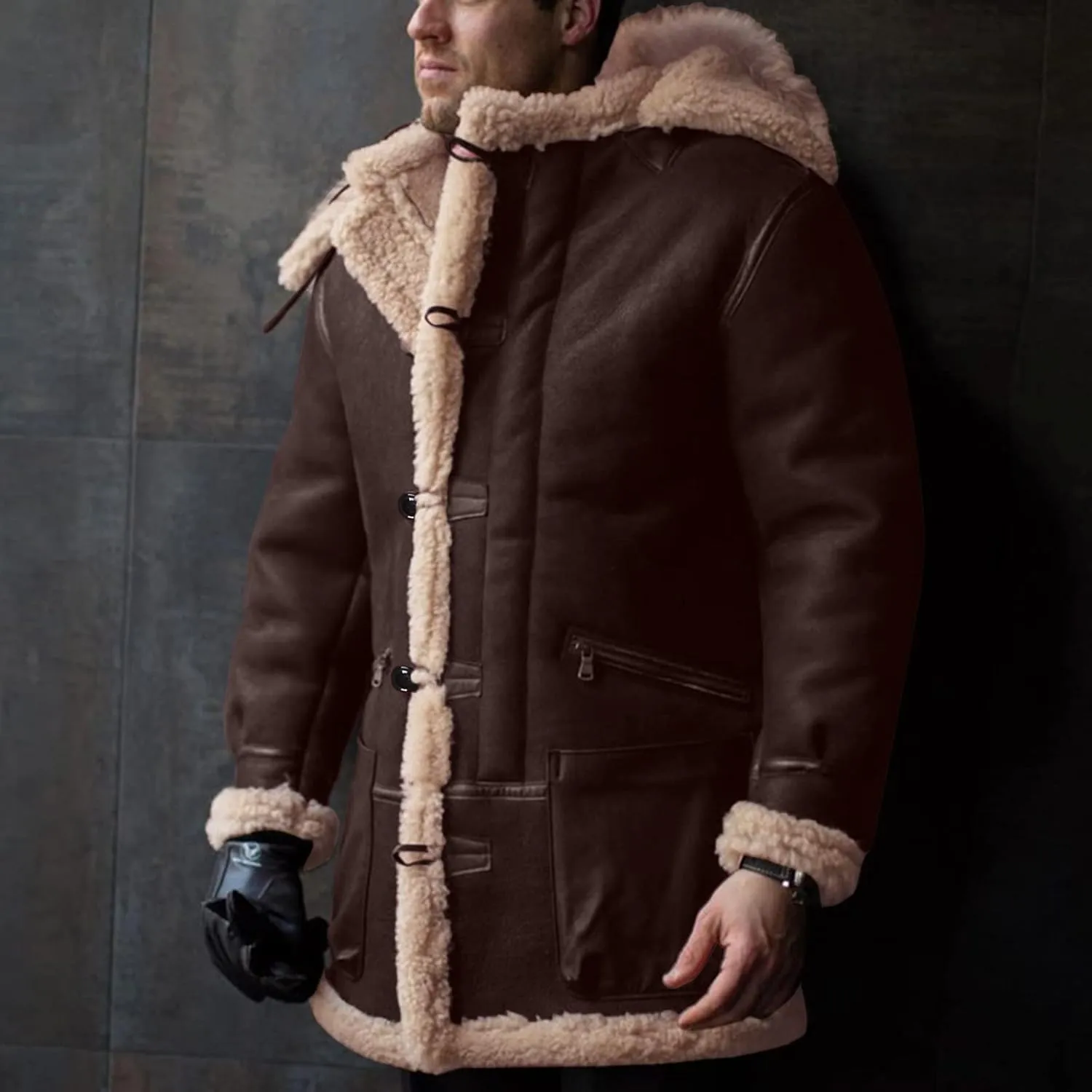 RTRDE Men's Jackets Winter Thick Sherpa Lined Fleece Hoodie Jacket Coat Outwear Lightweight, M-5XL