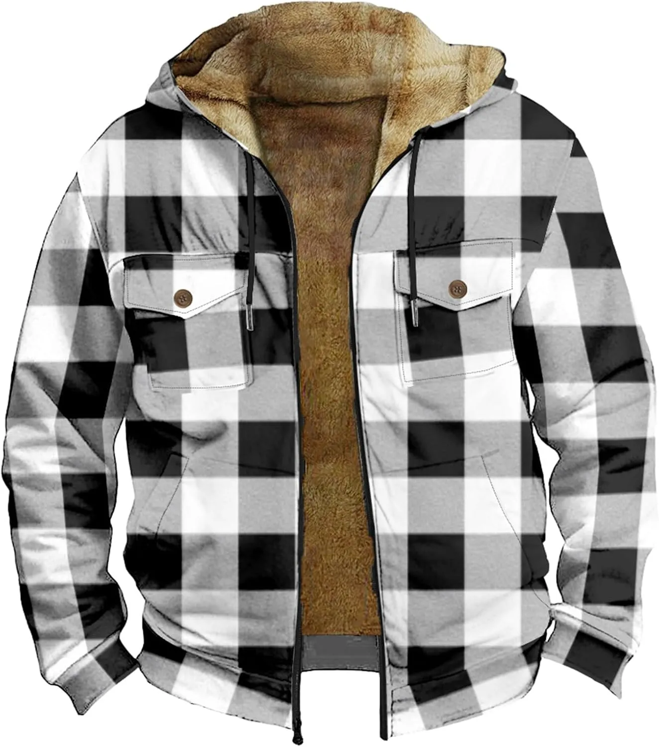RTRDE Mens Work Coats and Jacket Plaid Fleece Sherpa Lined Heavyweight Thick Zip Up Hoodie Coats Outwear Coat, M-6XL