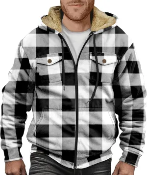 RTRDE Mens Work Coats and Jacket Plaid Fleece Sherpa Lined Heavyweight Thick Zip Up Hoodie Coats Outwear Coat, M-6XL