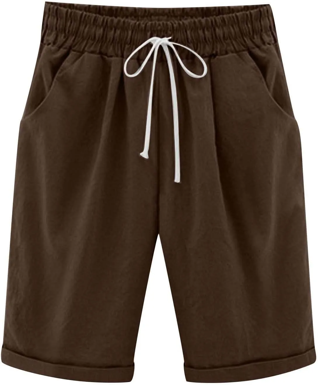 Rvidbe Bermuda Shorts for Women Knee Length High Waisted Casual Trendy Loose Cotton Linen Elastic Waist Shorts with Pockets Women Bermuda Shorts Knee Length Denim Shorts for Women Trendy