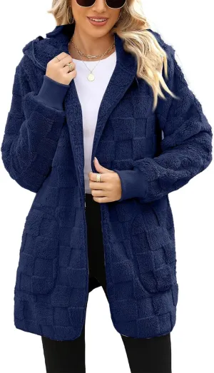 Sherpa Lined Hoodie Womens Sherpa Jacket Fuzzy Hoodie Solid Color Warm Oversized Fleece Jackets Fluffy Coat with Pockets