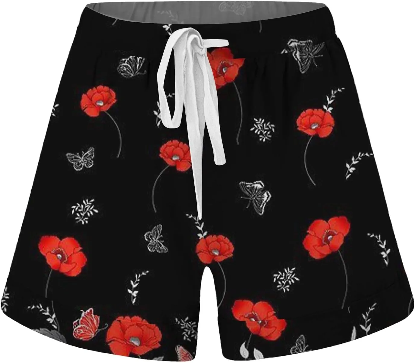 Shorts for Women Heart Print High Elastic Waisted Drawstring Comfy Shorts Lightweight Casual Summer Beach Shorts with Pocket