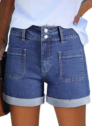Sidefeel Women's Jean Shorts Casual High Waisted Folded Hem Zimbaplatinum Denim Shorts