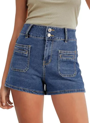 Sidefeel Women's Jean Shorts High Waisted Tummy Control Stretchy Summer Denim Shorts