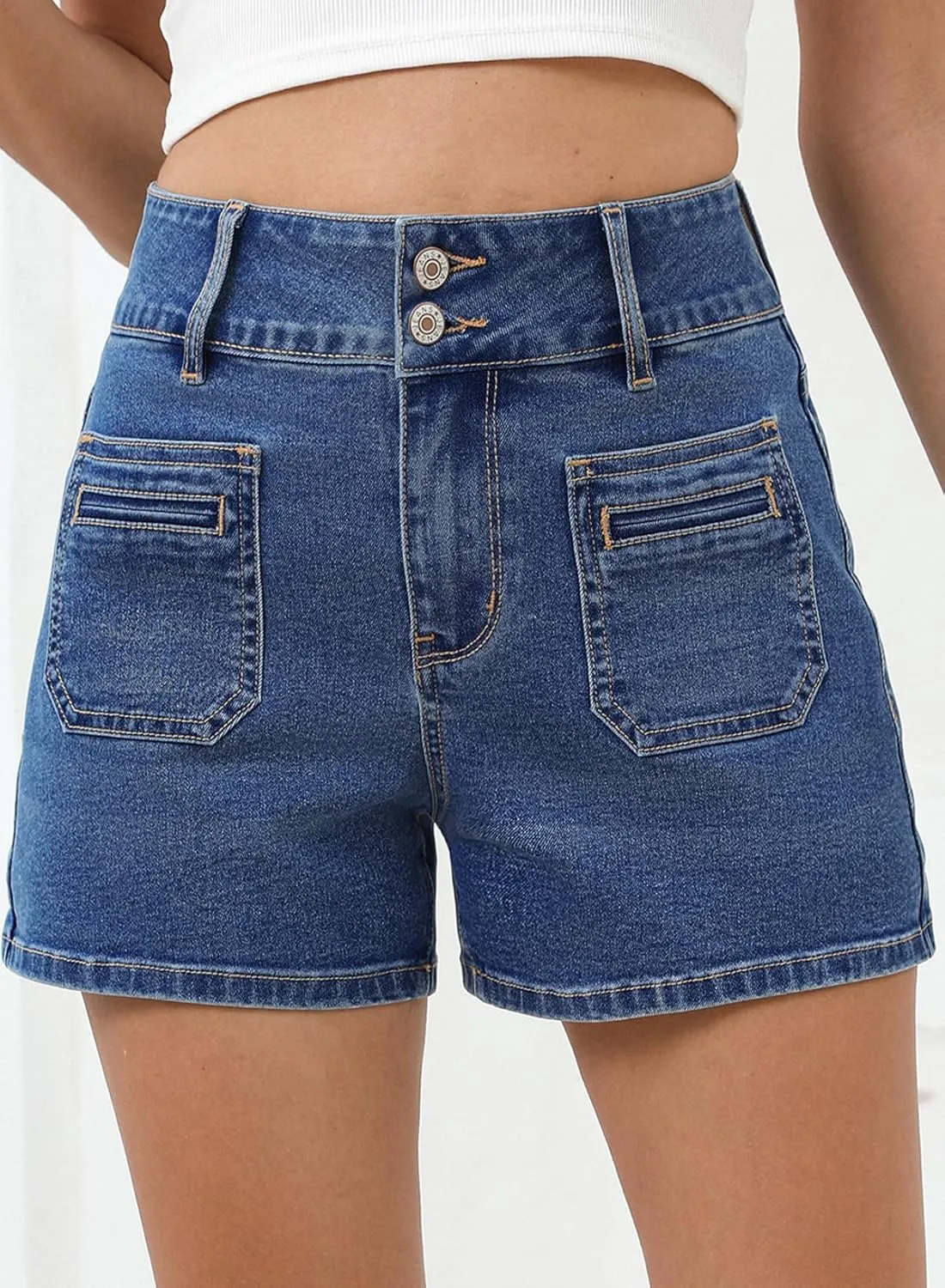 Sidefeel Women's Jean Shorts High Waisted Tummy Control Stretchy Summer Denim Shorts