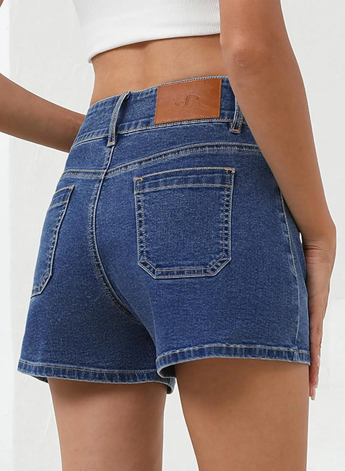 Sidefeel Women's Jean Shorts High Waisted Tummy Control Stretchy Summer Denim Shorts