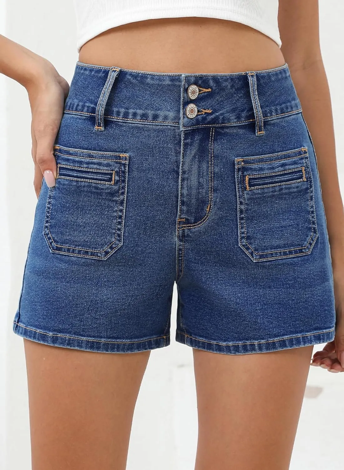 Sidefeel Women's Jean Shorts High Waisted Tummy Control Stretchy Summer Denim Shorts