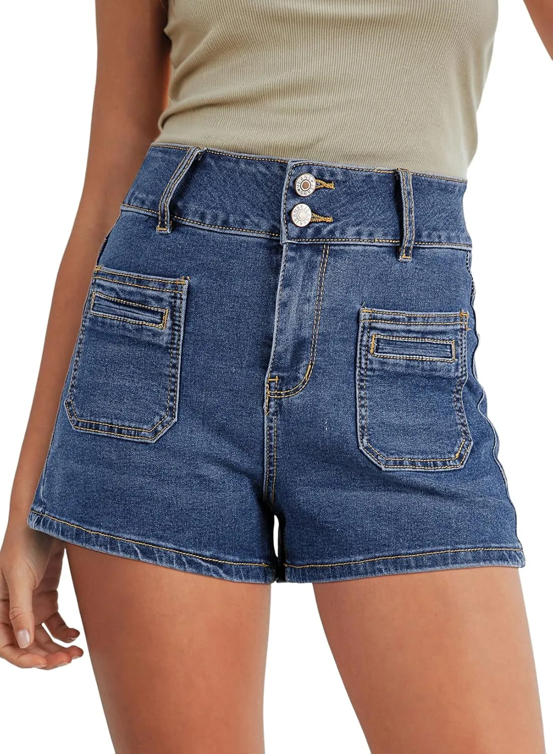 Sidefeel Women's Jean Shorts High Waisted Tummy Control Stretchy Summer Denim Shorts