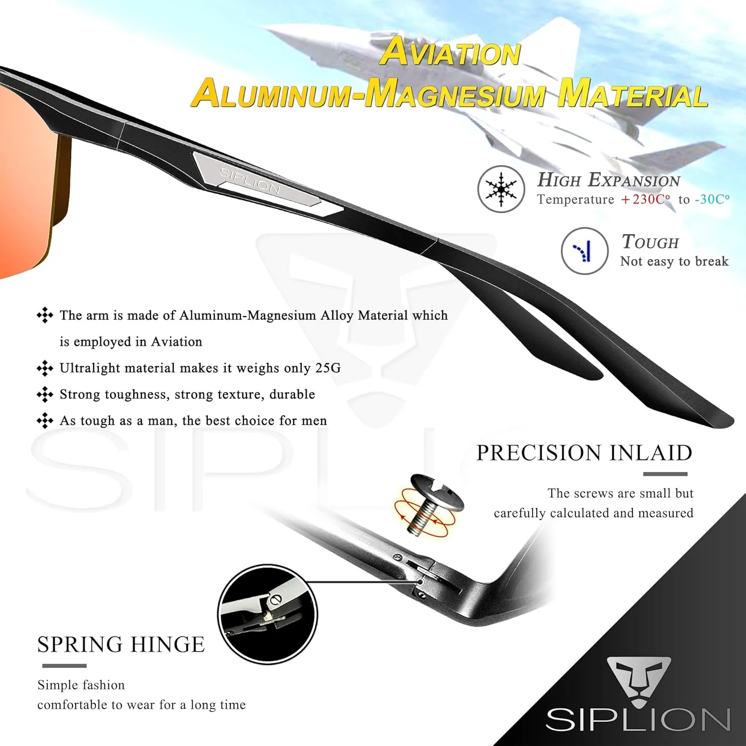 SIPLION Men's Sunglasses Polarized Sport Glasses for golf fishing driving Metal Frame Sun glasses