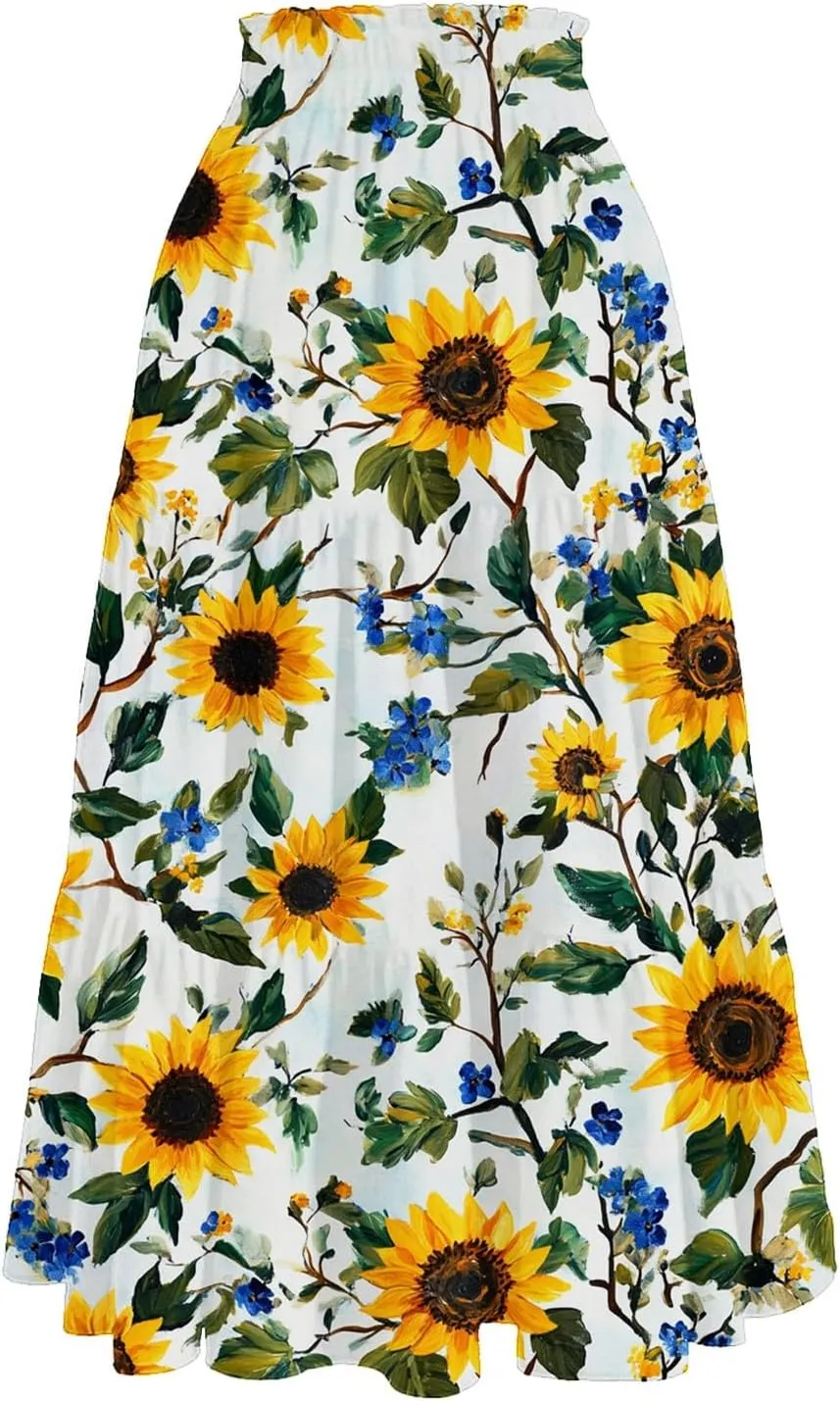 Skirts for Girls High Waist Flowy Maxi Skirt A-Line Long Skirt Boho Summer