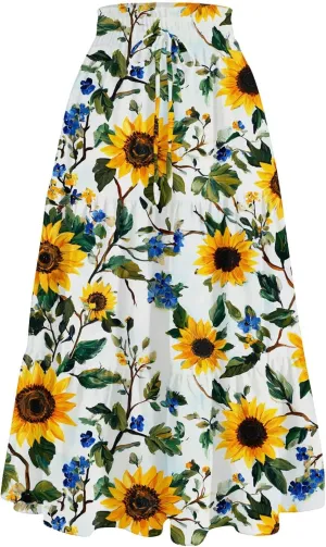 Skirts for Girls High Waist Flowy Maxi Skirt A-Line Long Skirt Boho Summer