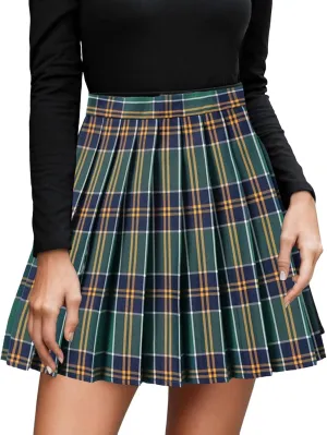 Skirts for Women Women's Casual Plaid High Waist Pleated A Line Mini Skirt