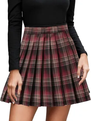 Skirts for Women Women's Casual Plaid High Waist Pleated A Line Mini Skirt