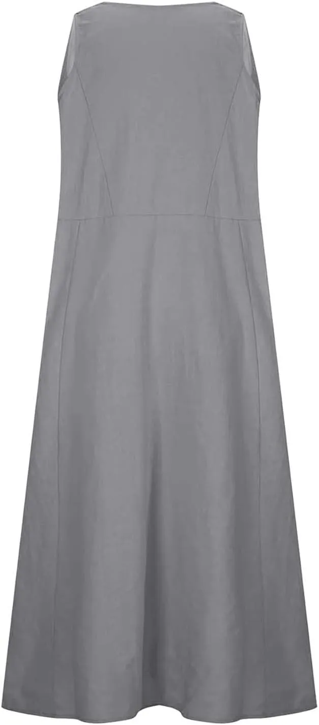 Sleeveless Striped Minn Dress Women's Fashionable Casual Solid Color Pocket V Neck Sleeveless Casual Dress 100