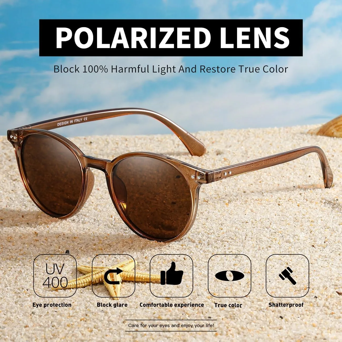 Small Round Polarized Sunglasses for Women Classic Vintage Style UV400 Protection(3 Pack)
