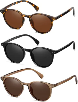 Small Round Polarized Sunglasses for Women Classic Vintage Style UV400 Protection(3 Pack)