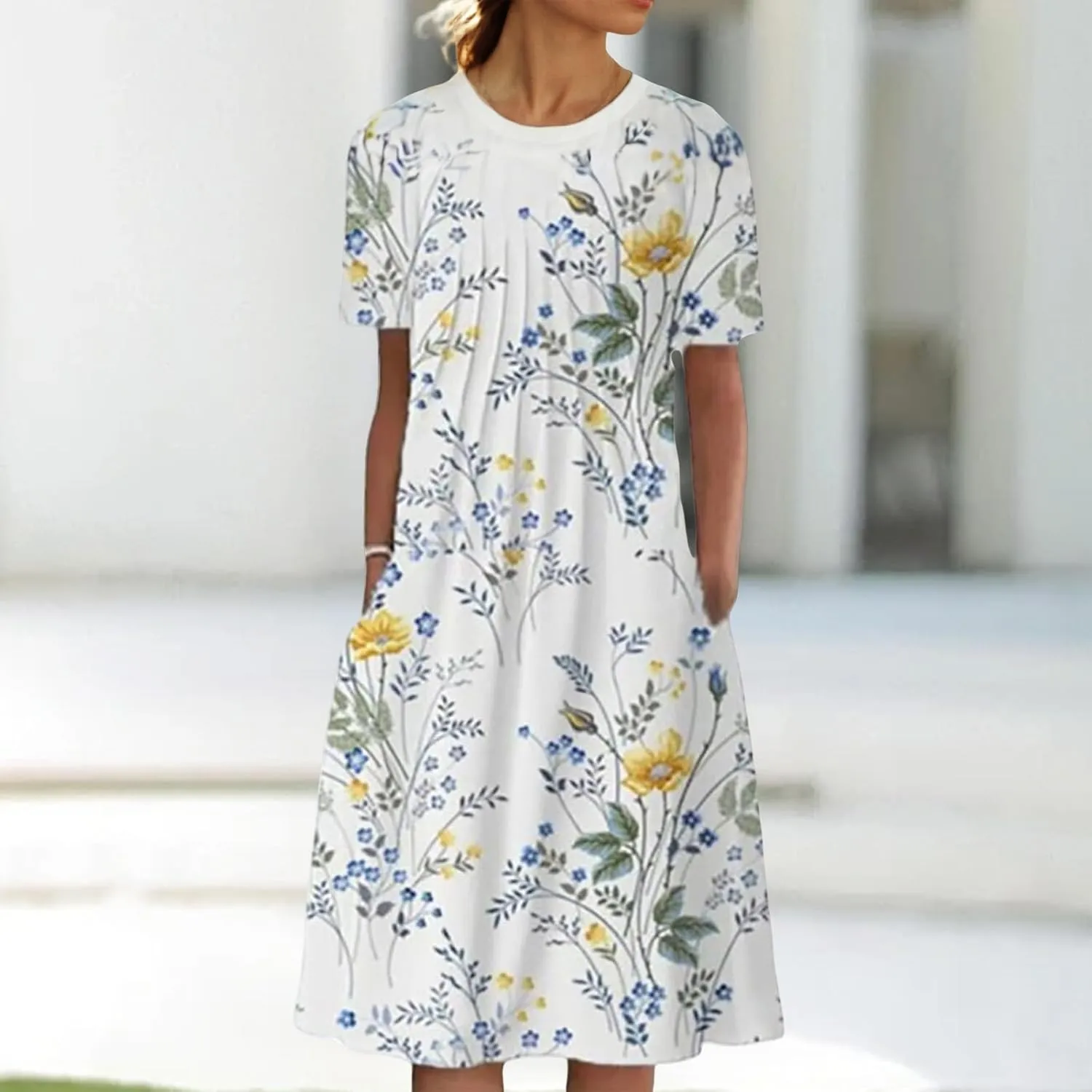 Smoneyful Womens Summer Cotton Dresses, Short Sleeve with Pockets, for Active Casual Wear, Baggy Graphic or Boho Floral Print