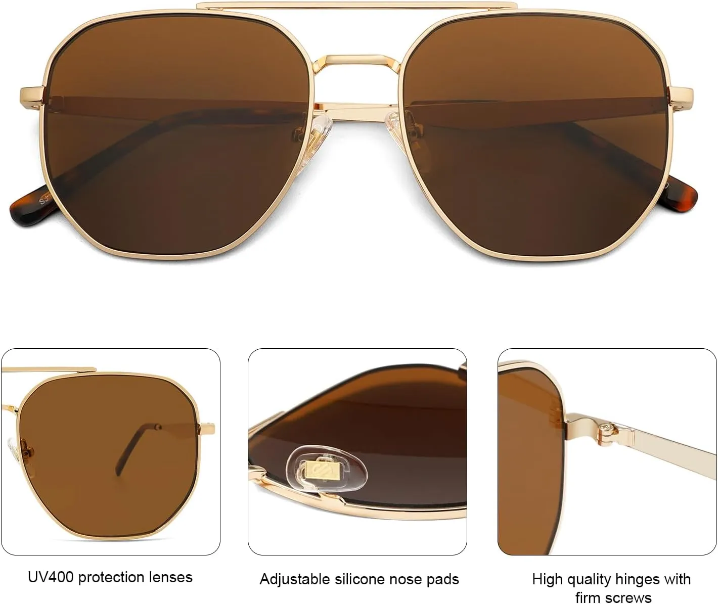 SOJOS Classic Square Aviator Sunglasses for Women Men Retro Hexagon UV400 Protection Shades SJ1222