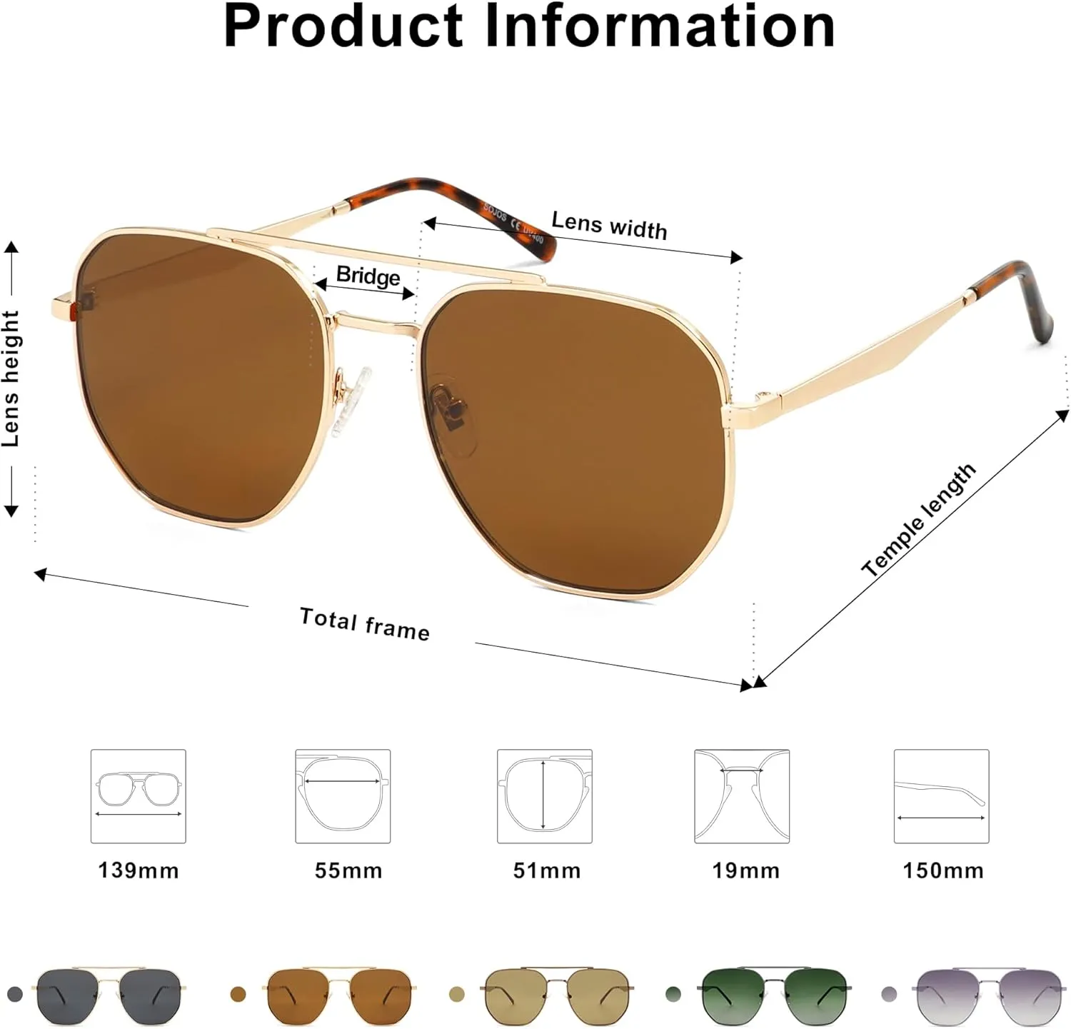 SOJOS Classic Square Aviator Sunglasses for Women Men Retro Hexagon UV400 Protection Shades SJ1222