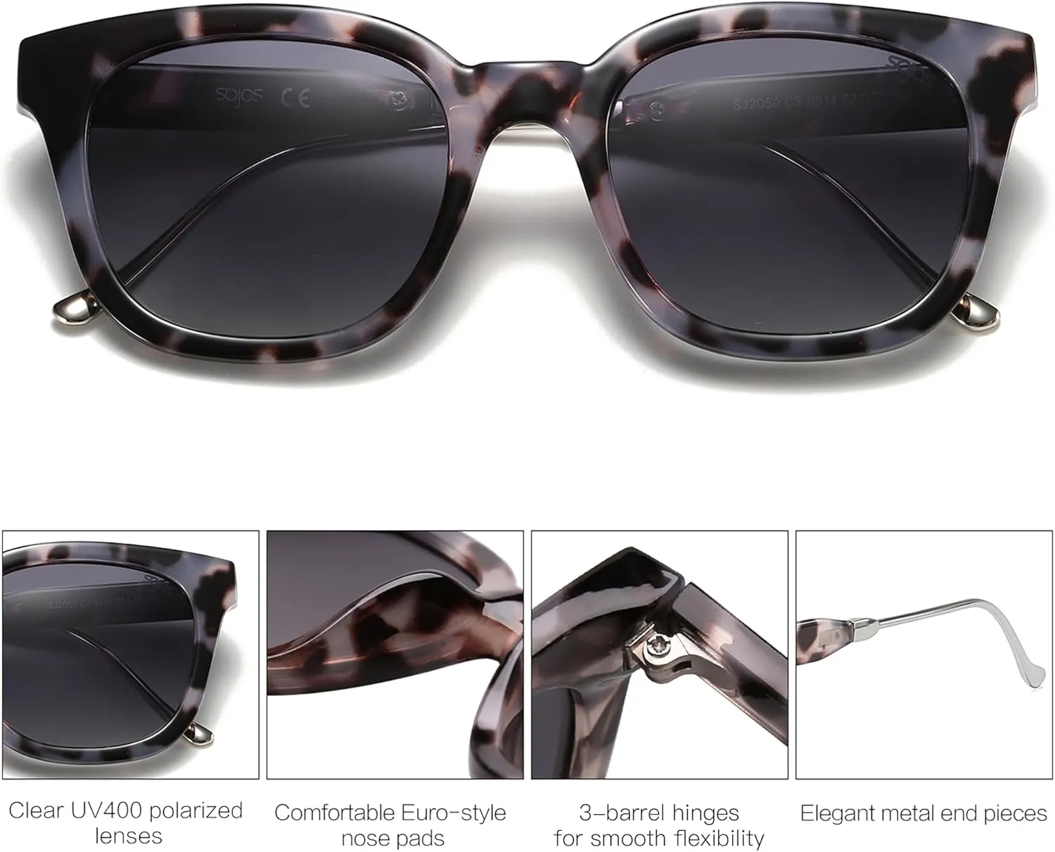 SOJOS Classic Square Polarized Sunglasses Womens Mens Retro Trendy UV400 Sunnies SJ2050