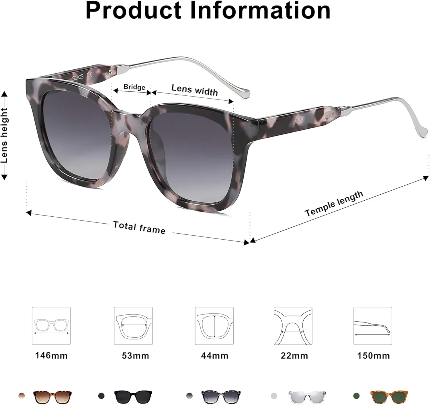 SOJOS Classic Square Polarized Sunglasses Womens Mens Retro Trendy UV400 Sunnies SJ2050