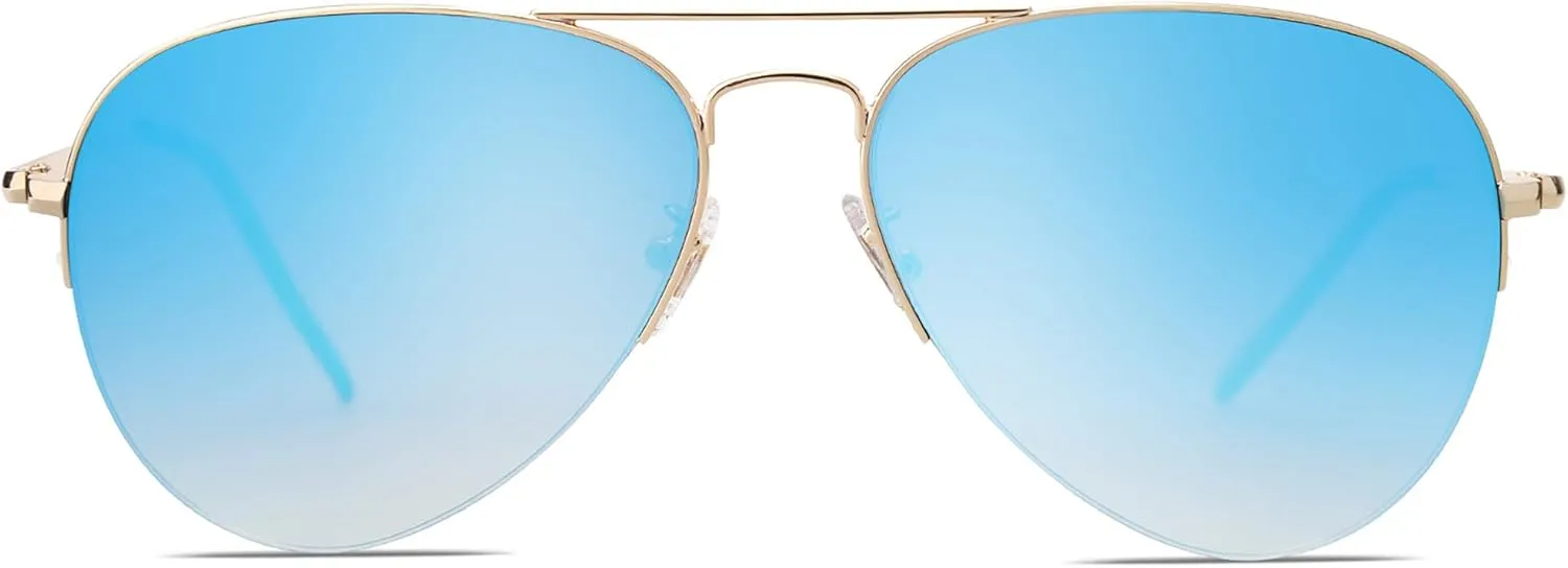 SOJOS Men's Women's Sunglasses, Classic Semi Rimless Metal Frame SJ1106
