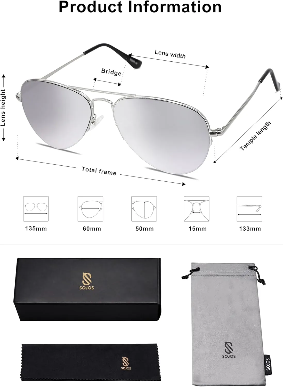 SOJOS Men's Women's Sunglasses, Classic Semi Rimless Metal Frame SJ1106