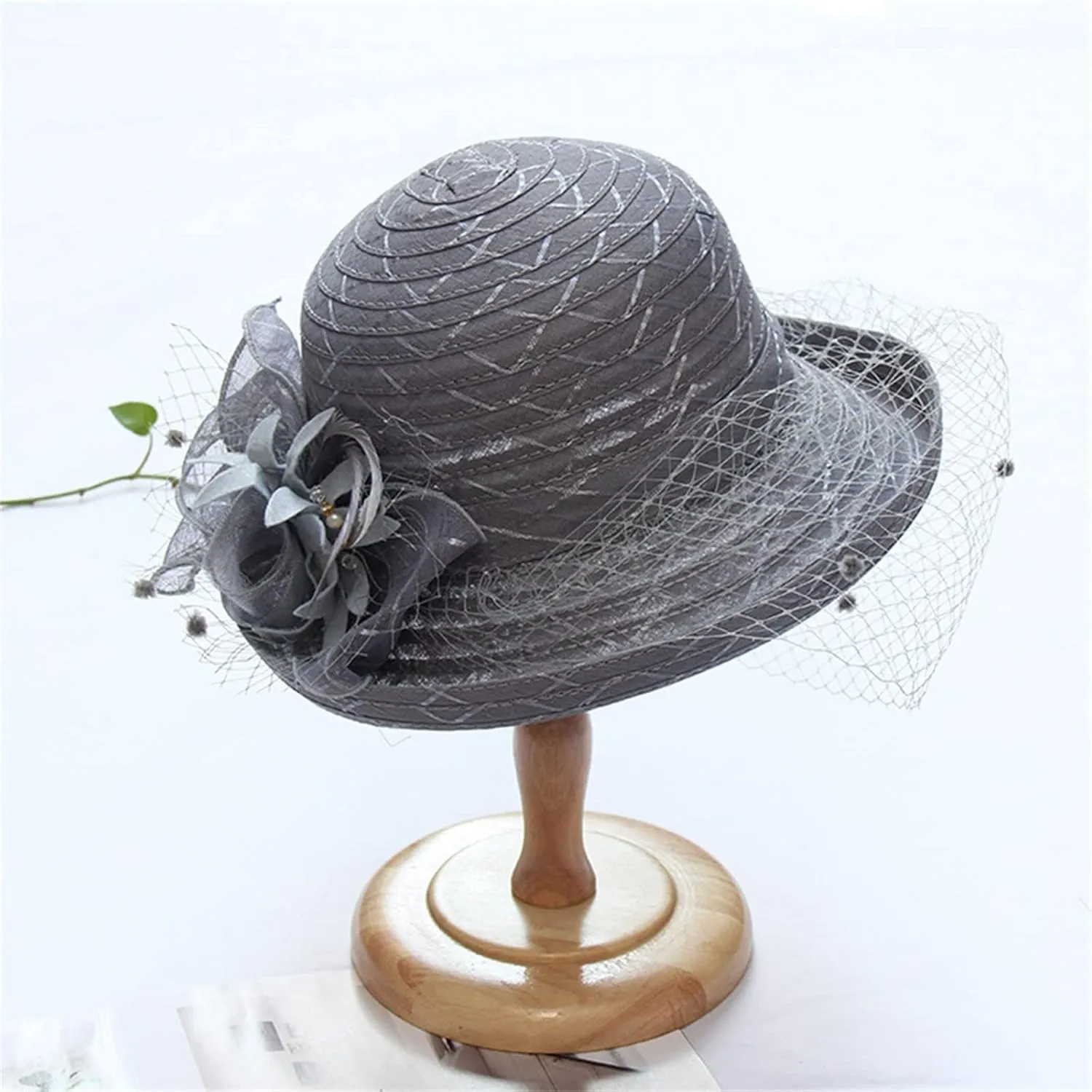 Spring Summer Mesh Sunshade Cap Flower Temperament Wedding Dress Hat Sun Large Brim Hat Derby Hats for Women 2025