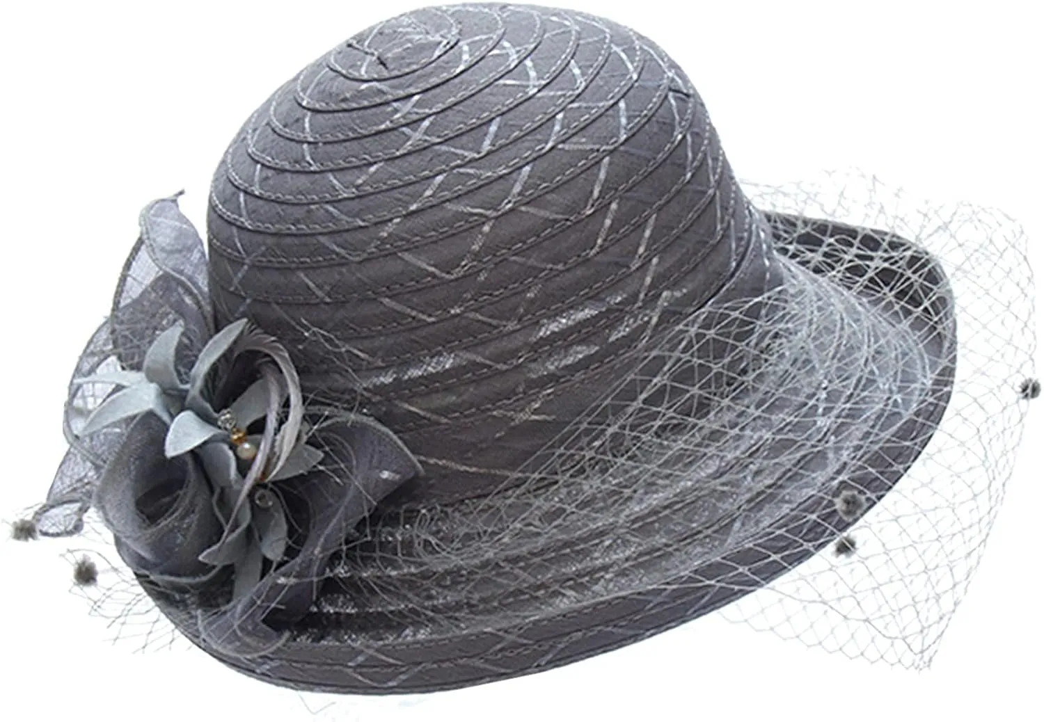 Spring Summer Mesh Sunshade Cap Flower Temperament Wedding Dress Hat Sun Large Brim Hat Derby Hats for Women 2025