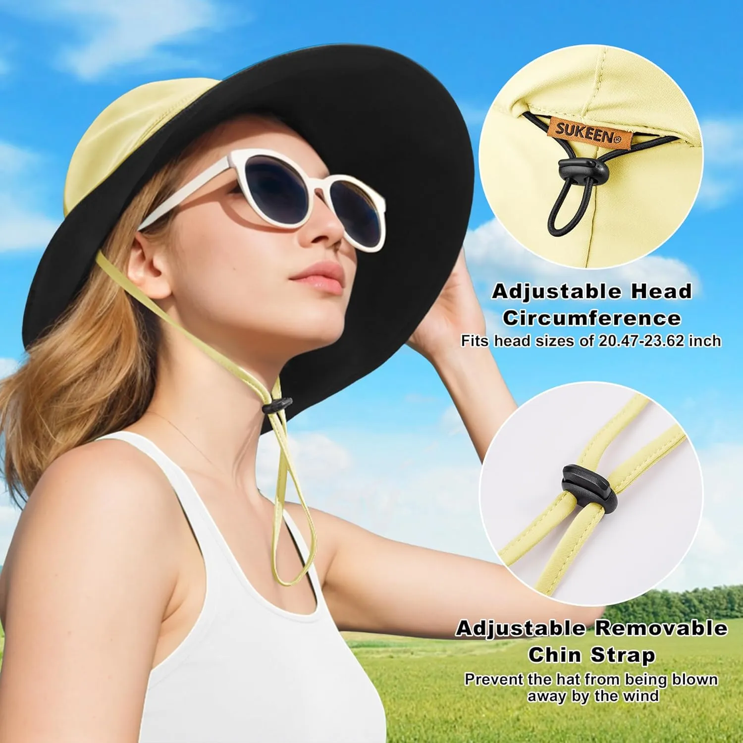 Sukeen Wide Brim Sun Hats for Women Men, Double Sided Wearing Fishing Hats UPF50  Cooling Bucket Hat for Beach Hiking Outdoor