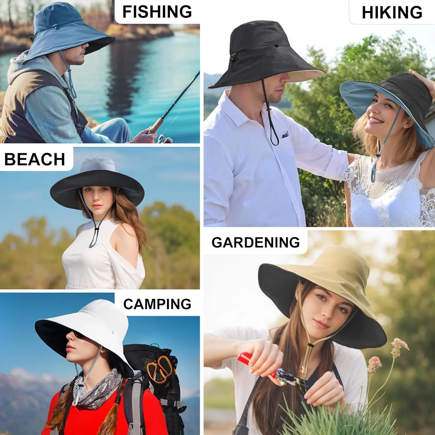Sukeen Wide Brim Sun Hats for Women Men, Double Sided Wearing Fishing Hats UPF50  Cooling Bucket Hat for Beach Hiking Outdoor