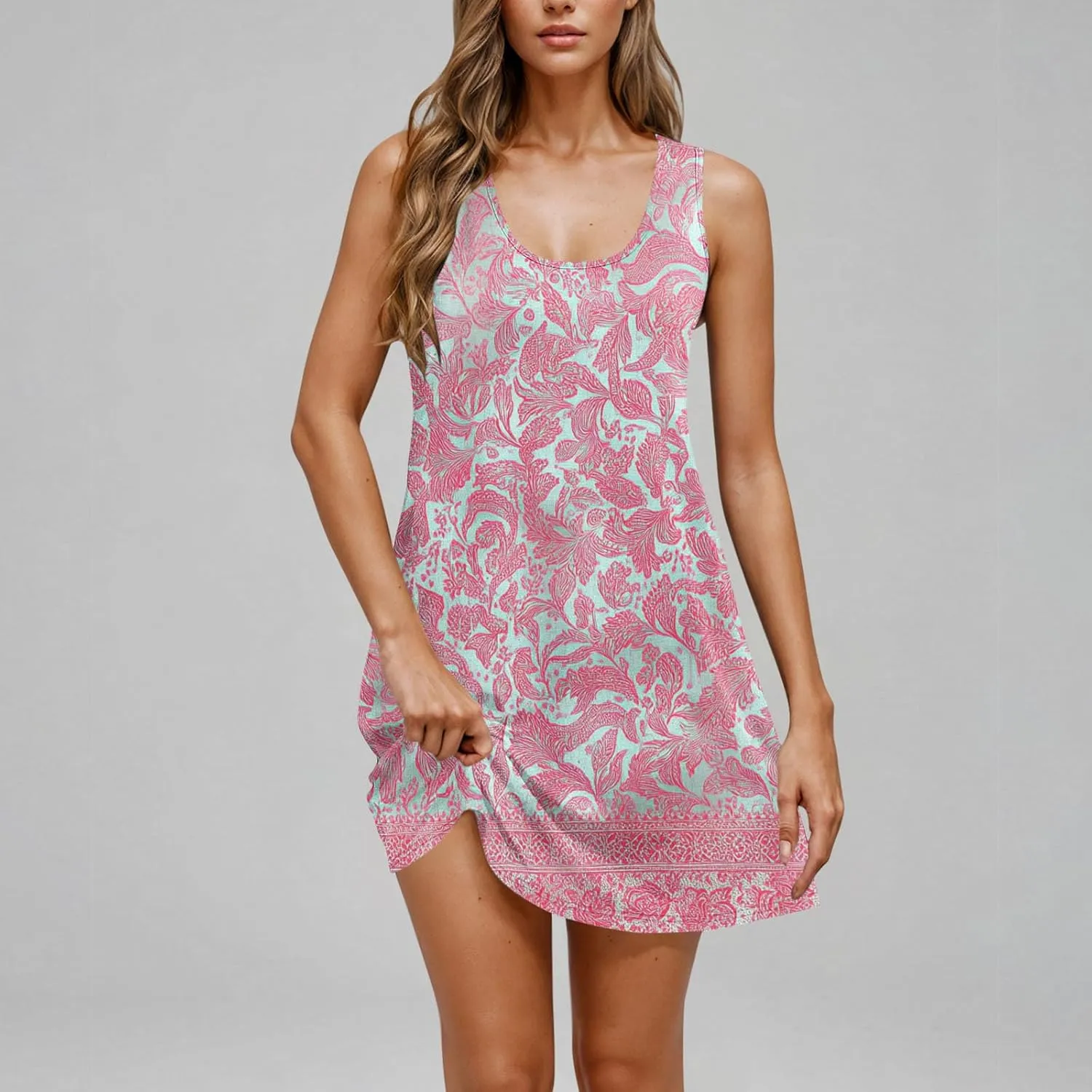 Summer Dresses for Women 2025 Vacation Boho Floral Beach Dress Cover Up Casual Loose V Neck Sleeveless Sundresses