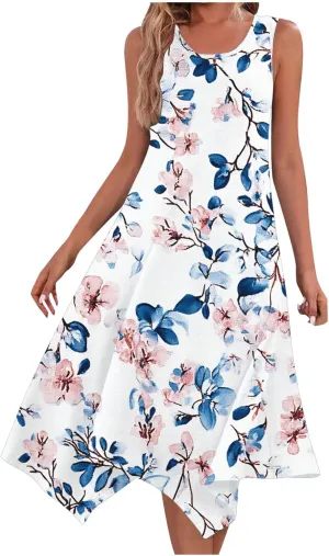 Summer Dresses for Women Floral Printed V Neck Spaghetti Strap Casual Maxi Sundress Plus Size Boho Dress with Pocket