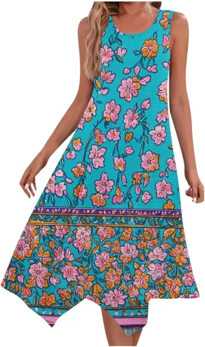 Summer Dresses for Women Floral Printed V Neck Spaghetti Strap Casual Maxi Sundress Plus Size Boho Dress with Pocket