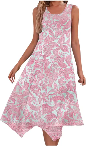 Summer Dresses for Women Floral Printed V Neck Spaghetti Strap Casual Maxi Sundress Plus Size Boho Dress with Pocket