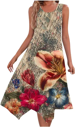 Summer Dresses for Women Floral Printed V Neck Spaghetti Strap Casual Maxi Sundress Plus Size Boho Dress with Pocket