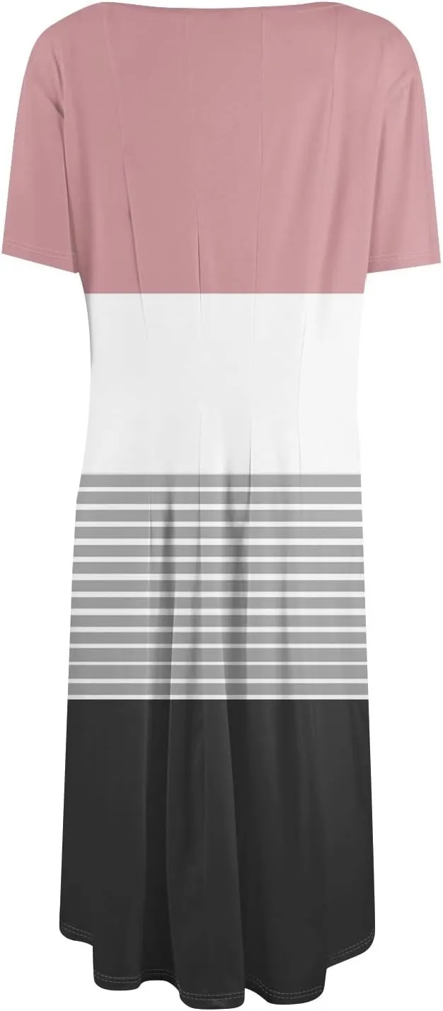 Summer Dresses for Women Flowy Floral Short Sleeve Dress Casual Beach Tshirt Dress Aline Midi Dresses with Pockets
