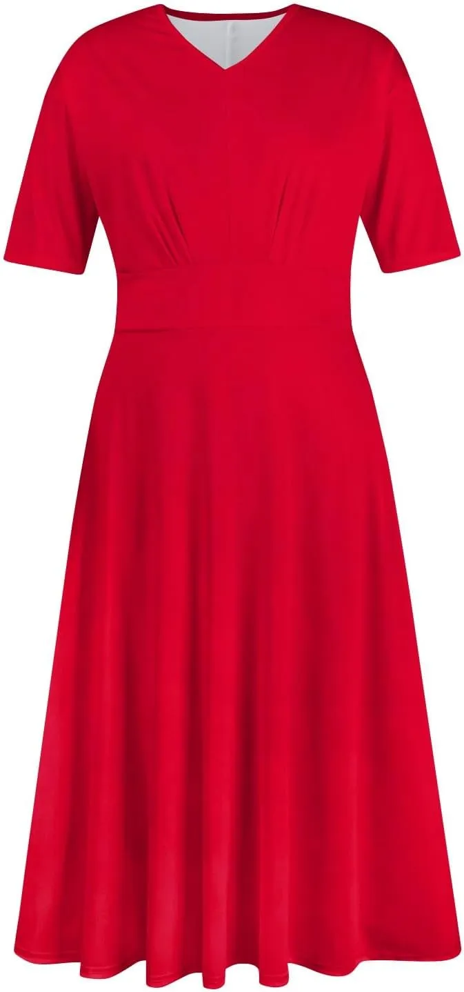 Summer Dresses for Women Summer Beach V Neck Short Sleeve Dress Solid Color Aline Tshirt Dress Casual Flowy Midi Dresses