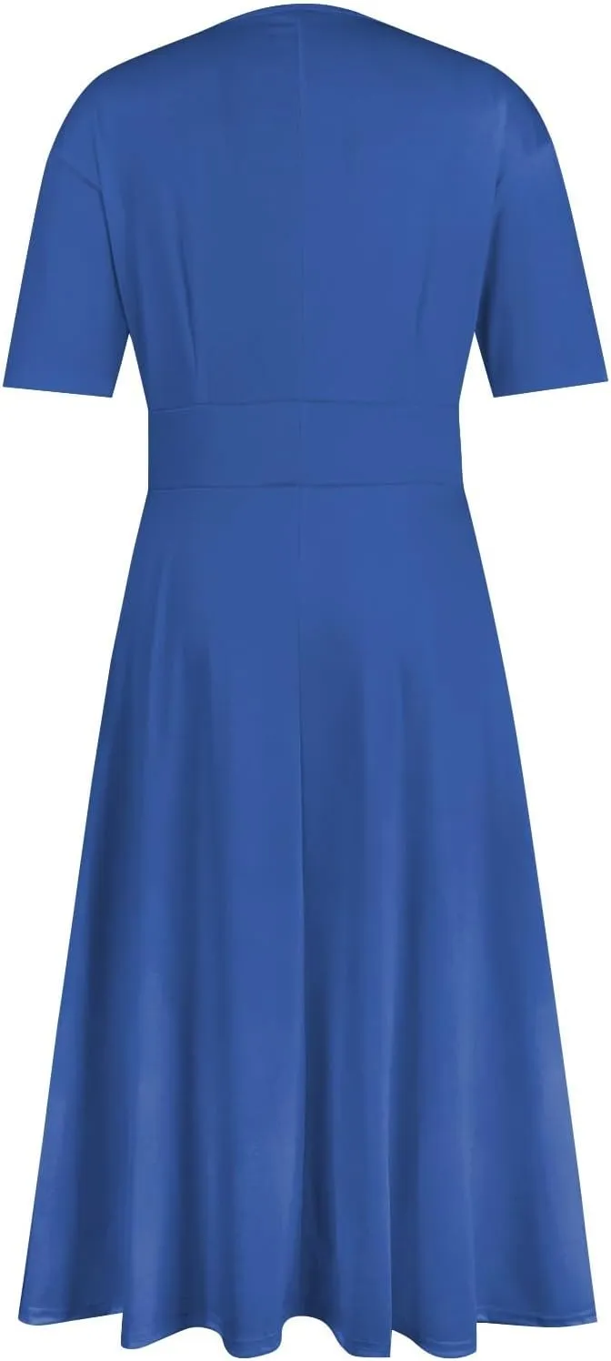 Summer Dresses for Women Summer Beach V Neck Short Sleeve Dress Solid Color Aline Tshirt Dress Casual Flowy Midi Dresses