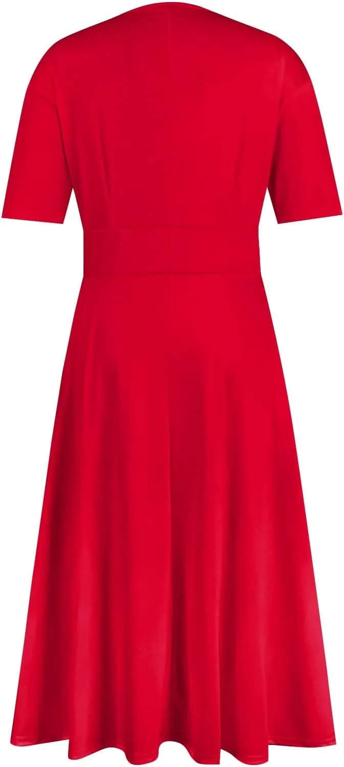 Summer Dresses for Women Summer Beach V Neck Short Sleeve Dress Solid Color Aline Tshirt Dress Casual Flowy Midi Dresses