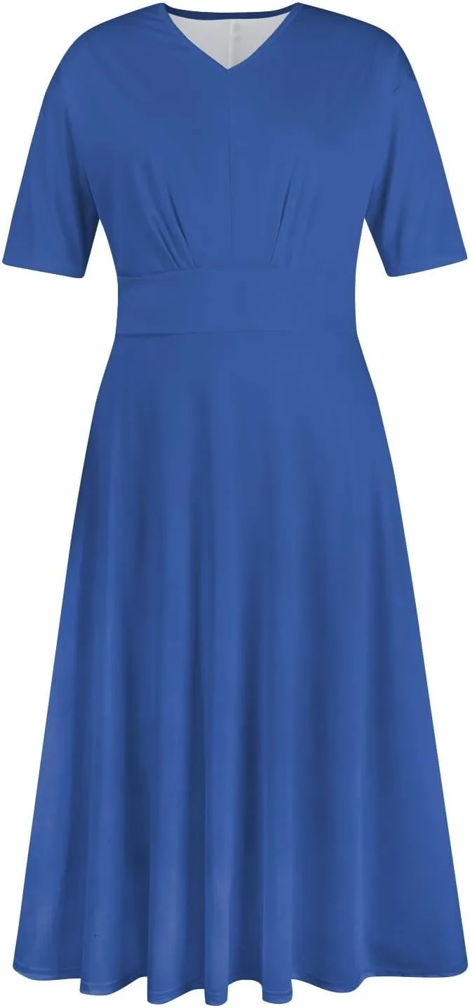 Summer Dresses for Women Summer Beach V Neck Short Sleeve Dress Solid Color Aline Tshirt Dress Casual Flowy Midi Dresses