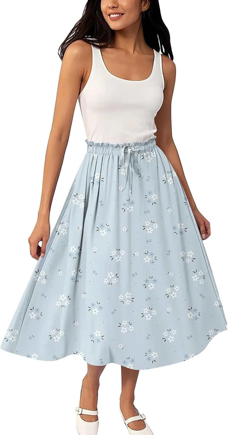Summer Maxi Skirt for Women High Waist Flowy A-Line Long Skirt Boho Style