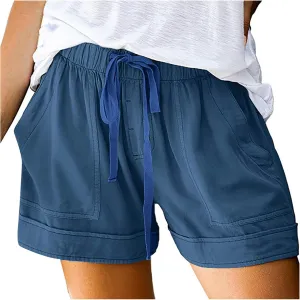 Summer Shorts for Women Casual Drawstring High Waisted Shorts Trendy Lightweight Beach Lounge Shorts with Pockets