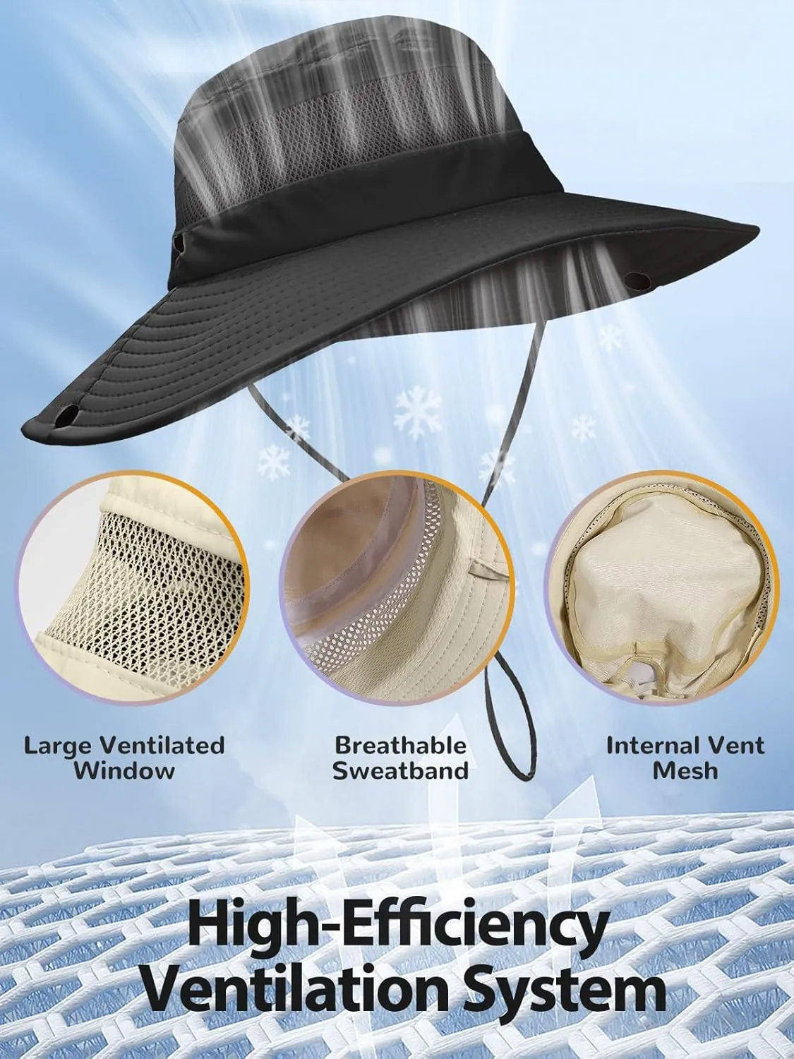 Sun Bucket Beach Hats for Women with Ponytail Hole,Sun Protection UV UPF50  Waterproof Fishing Safari Hiking Hat