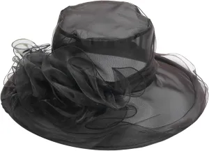 Sun Hat for Women Wide Brim Elegant Mesh Sun Protection Roll-Up Beach Hats with Flower Decoration Summer