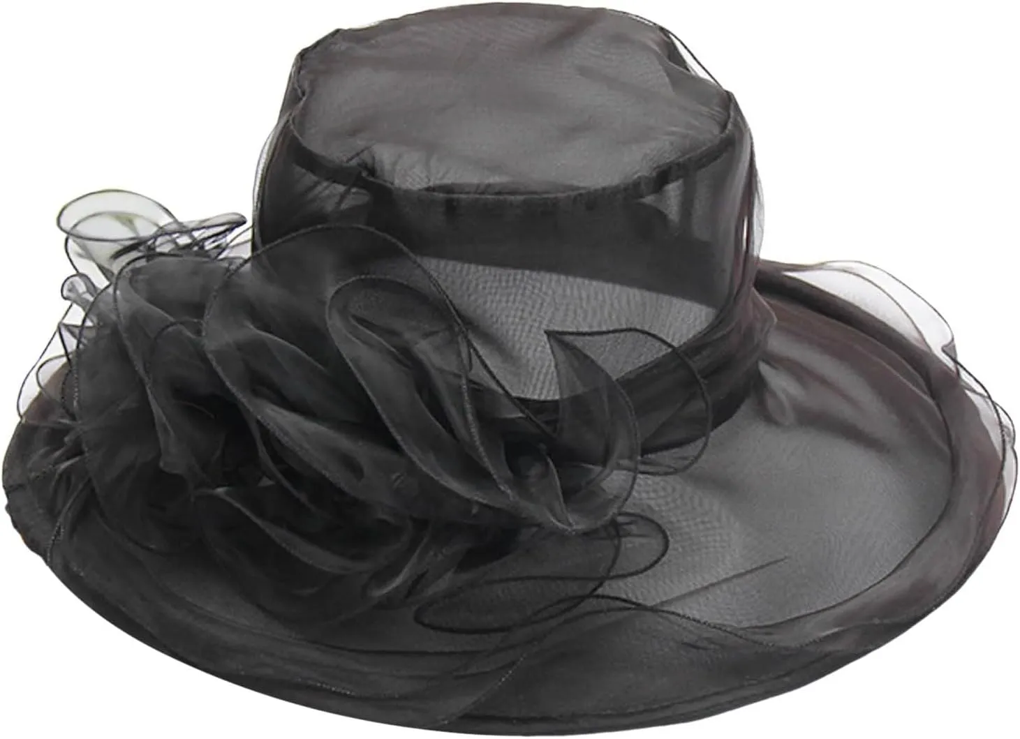 Sun Hat for Women Wide Brim Elegant Mesh Sun Protection Roll-Up Beach Hats with Flower Decoration Summer